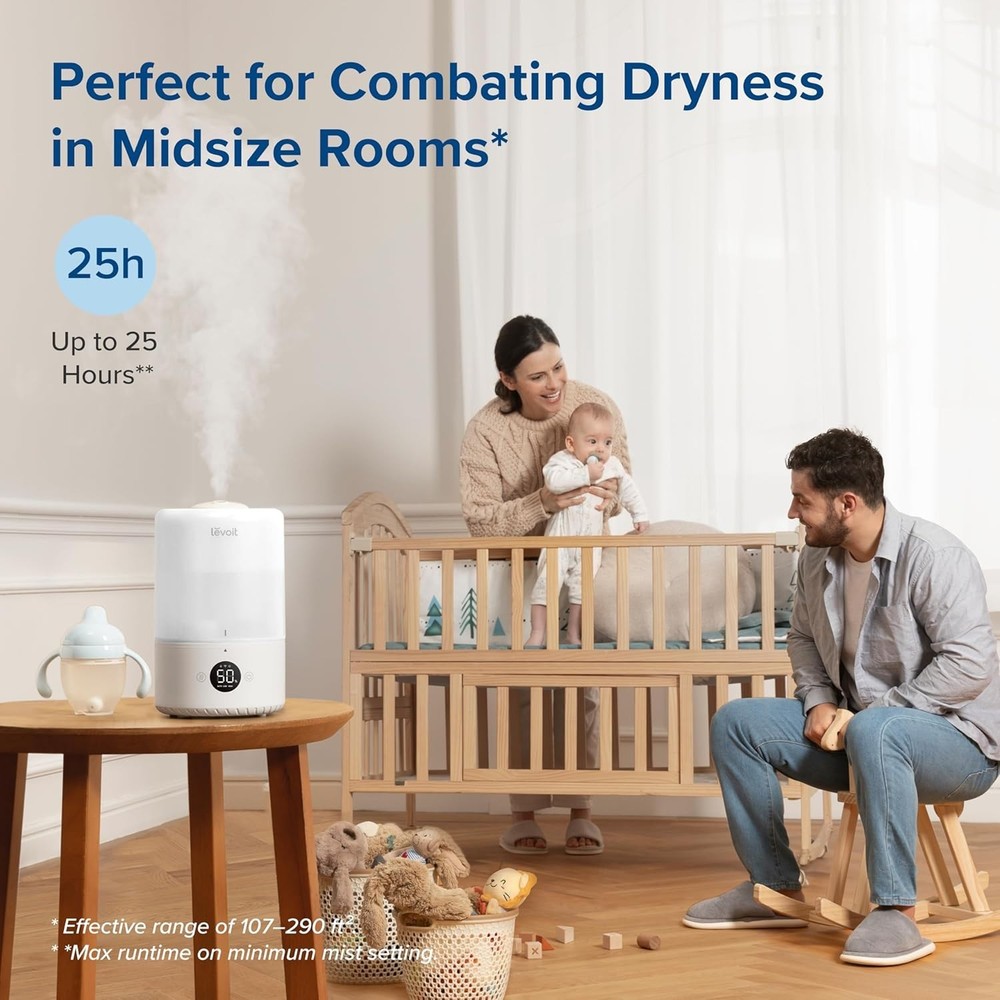 3L Top Fill Ultrasonic Humidifier with Automatic Humidity Sensor - White