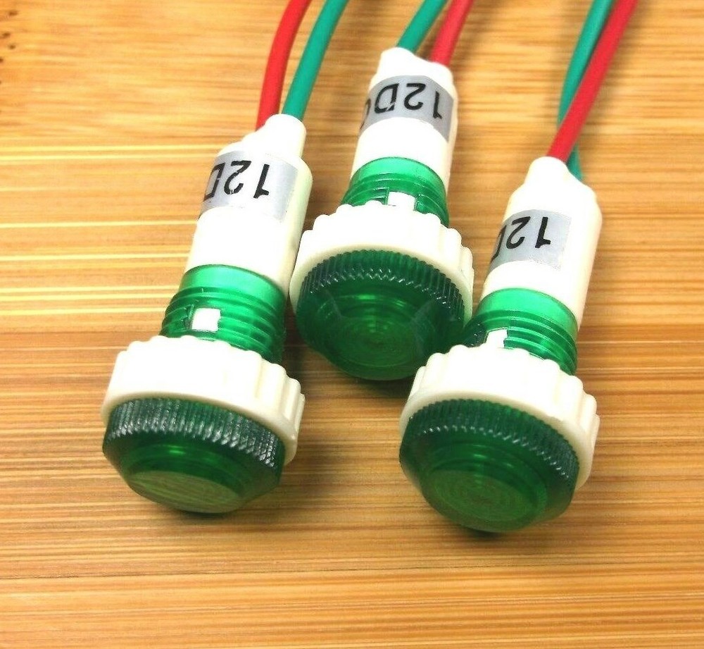 3 BBT 12 VDC Waterproof Low-Profile Green LED Indicator Lights