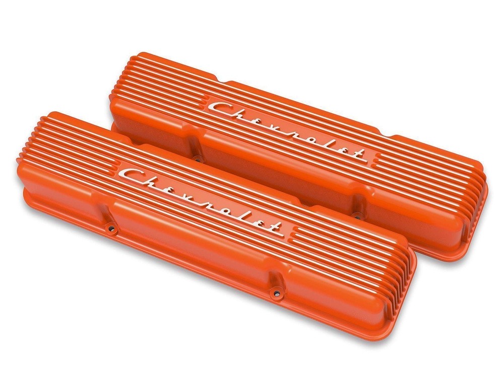 Holley Sbc Valve Cvrs,Finned,Chevy Script Org