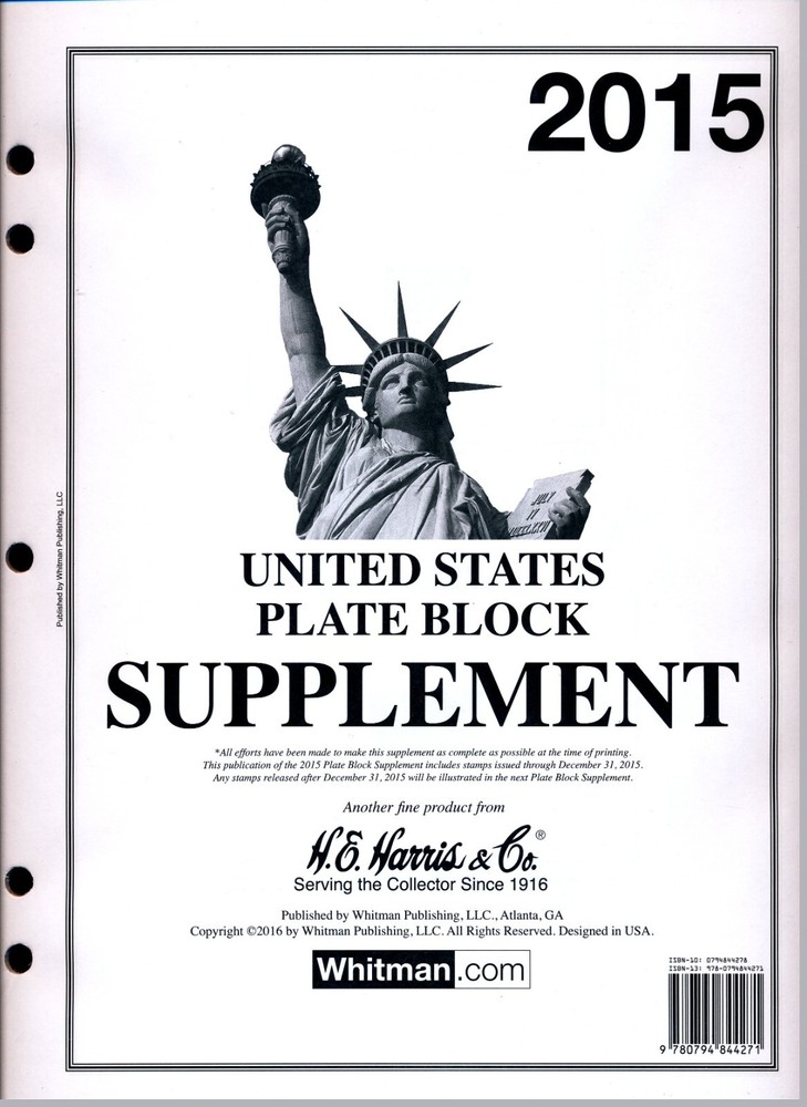 H E Harris US PLATE BLOCK Supplement for Stamp issued in 2015
