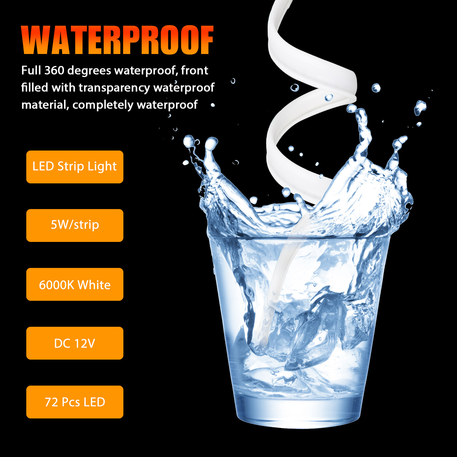 2X White 60cm Flexible Tube LED Strip Daytime Runnning DRL Light Headlight Lamp