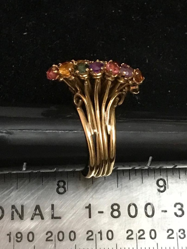 18k Solid Gold Ring With Multi Gemstones Size 6 10.3 g