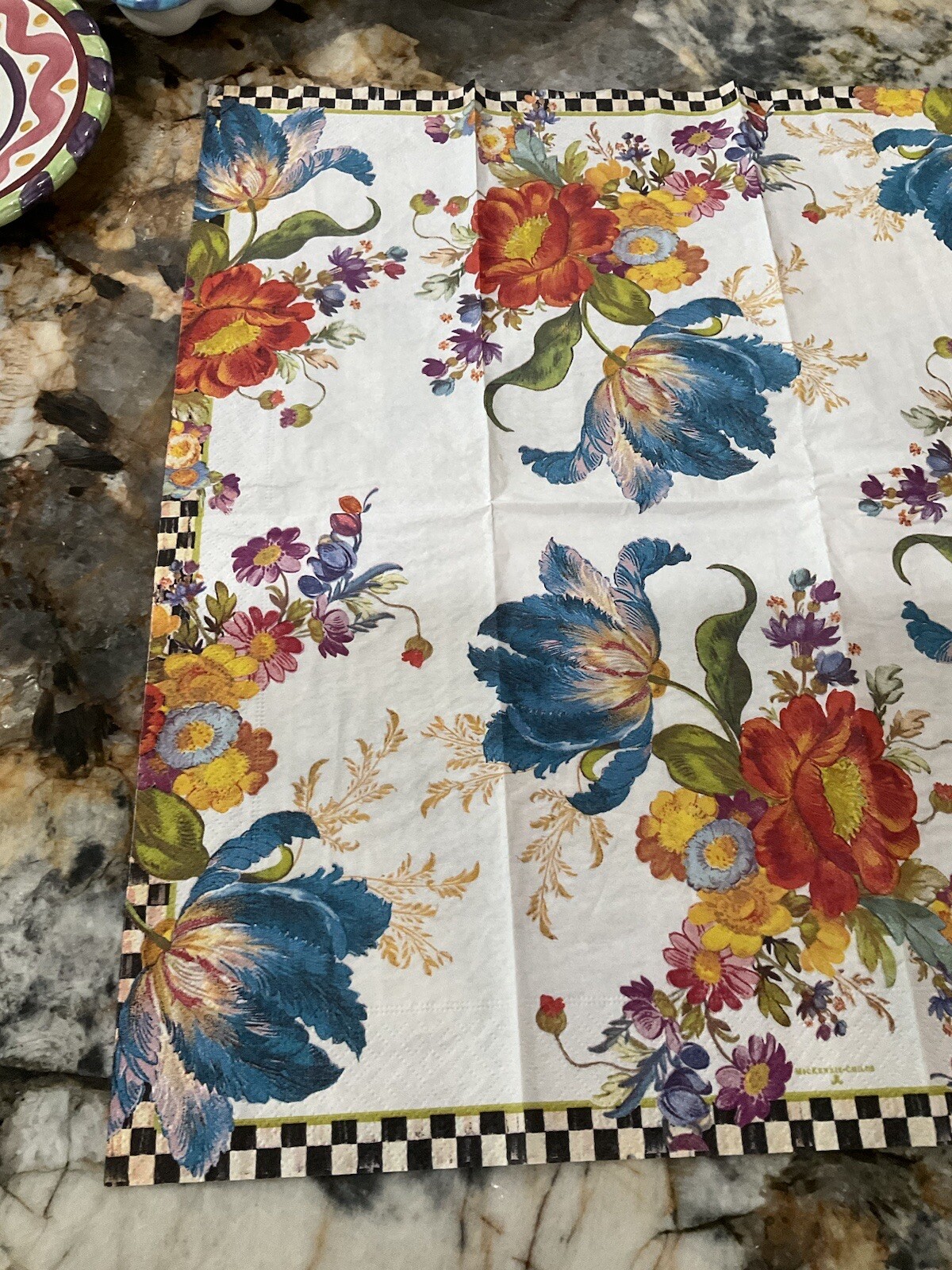 MacKenzie-Childs WHITE FLOWER MARKET Guest 1 Napkin for Decoupage.