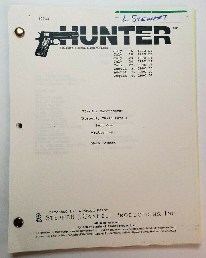 HUNTER / Mark Lisson 1990 TV Script, Fred Dryer "Deadly Encounters: Part 1"