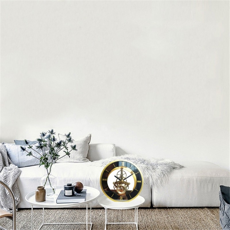 Round Decorative Clock Table Clock Metal Perspective Movement Wall Clock