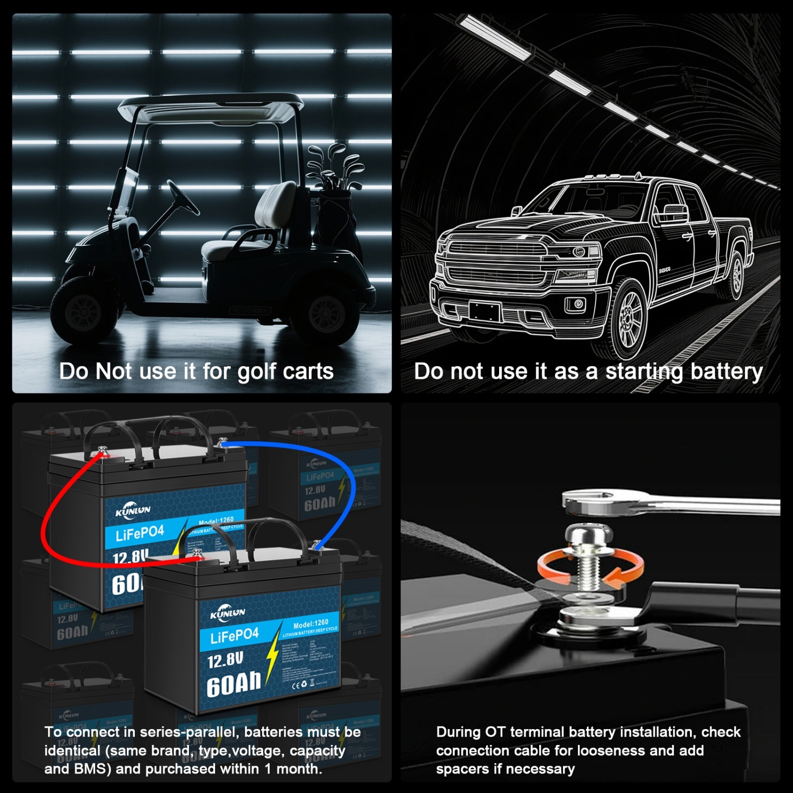 12V 60Ah Lithium Battery LiFePO4 Rechargeable Deep Cycle BMS RV Solar Golf Cart