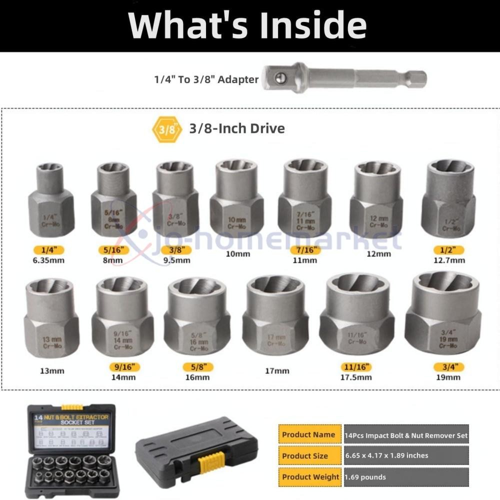 14 Pcs Nut & Bolt Extractor Kit, of Bolt Removal Tool Set, Extractor Socket Tool