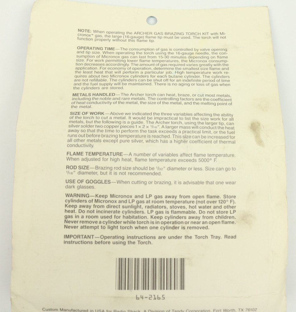 Archer Microflame Torch Model B