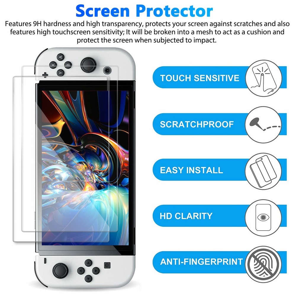 Carrying Case Bag+Tempered Glass Protector+Shell Cover For Nintendo Switch OLED