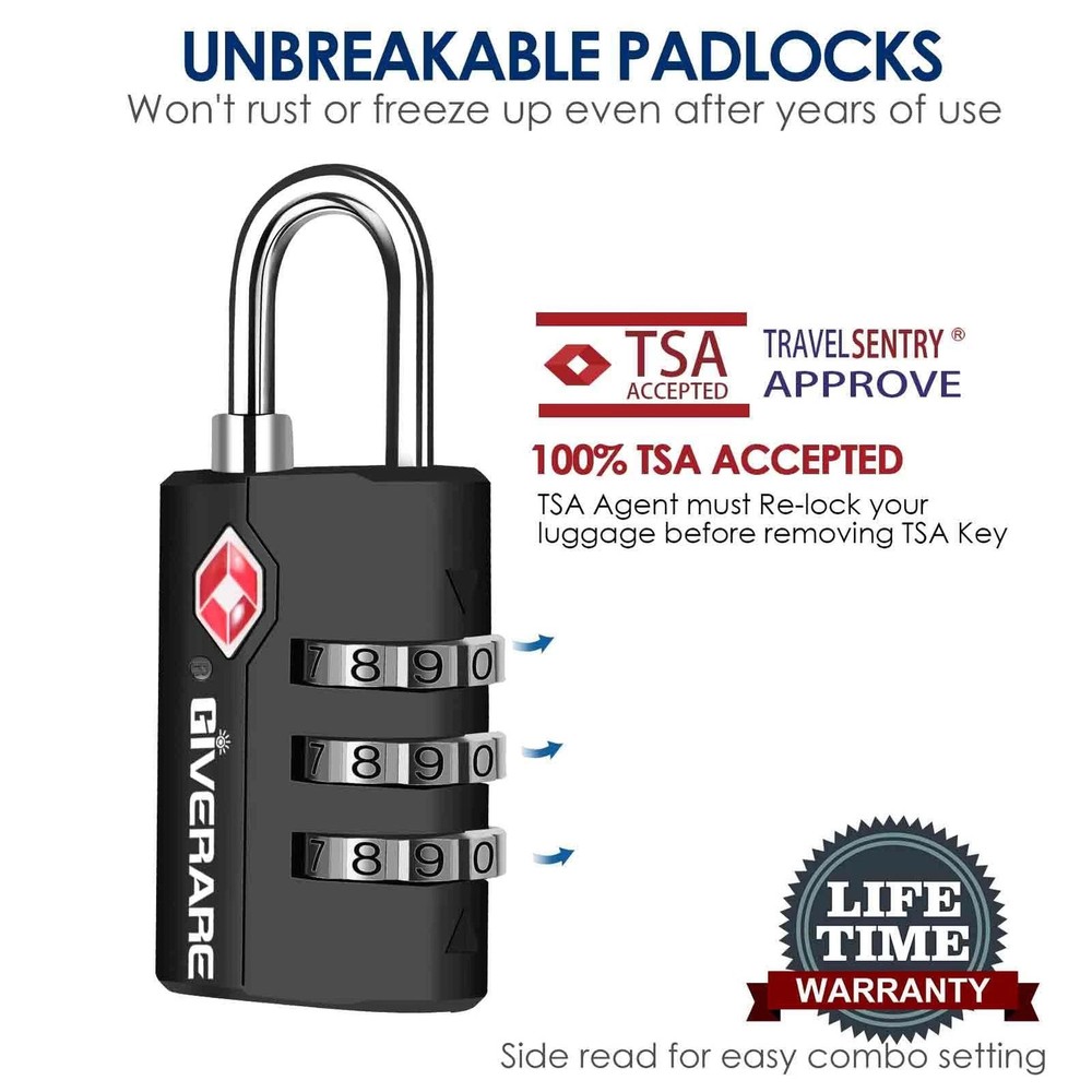 2 Pack TSA Approved Travel Luggage Locks, Suitcase Combination Lock, Keyless ...