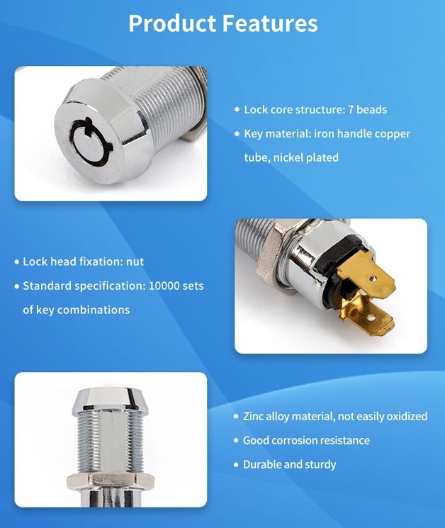 2 ON/OFF Switch Electronic Key Switch Lock Keyed Alike Removable in On or Off