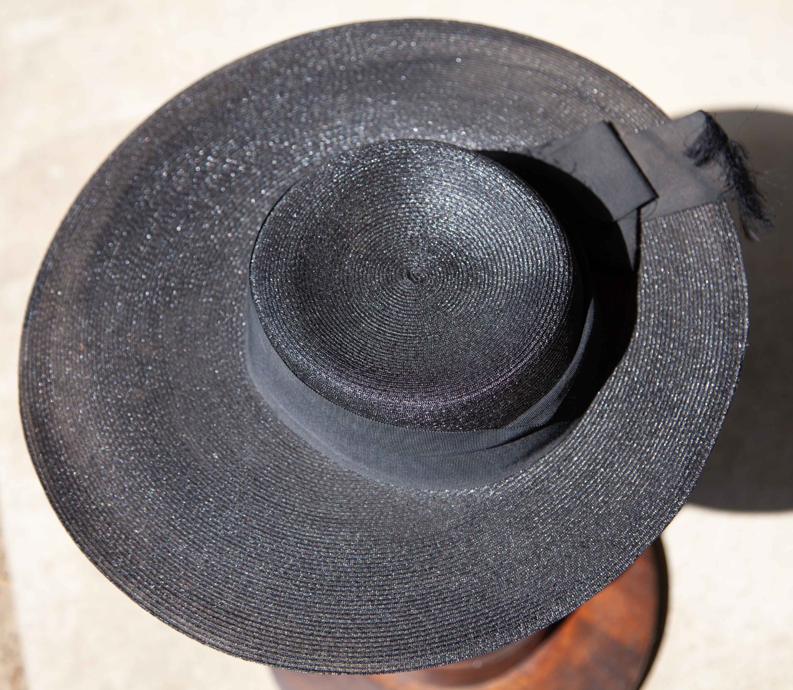 Vintage Clemar Original by Wesco Womens Straw Hat Black with Bow and Hat Box