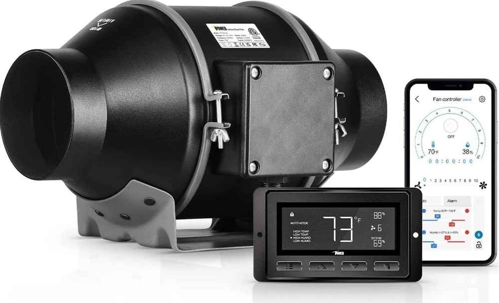 iPower Quiet 6" Inline Duct Ventilation Fan with Temperature Humidity Controller