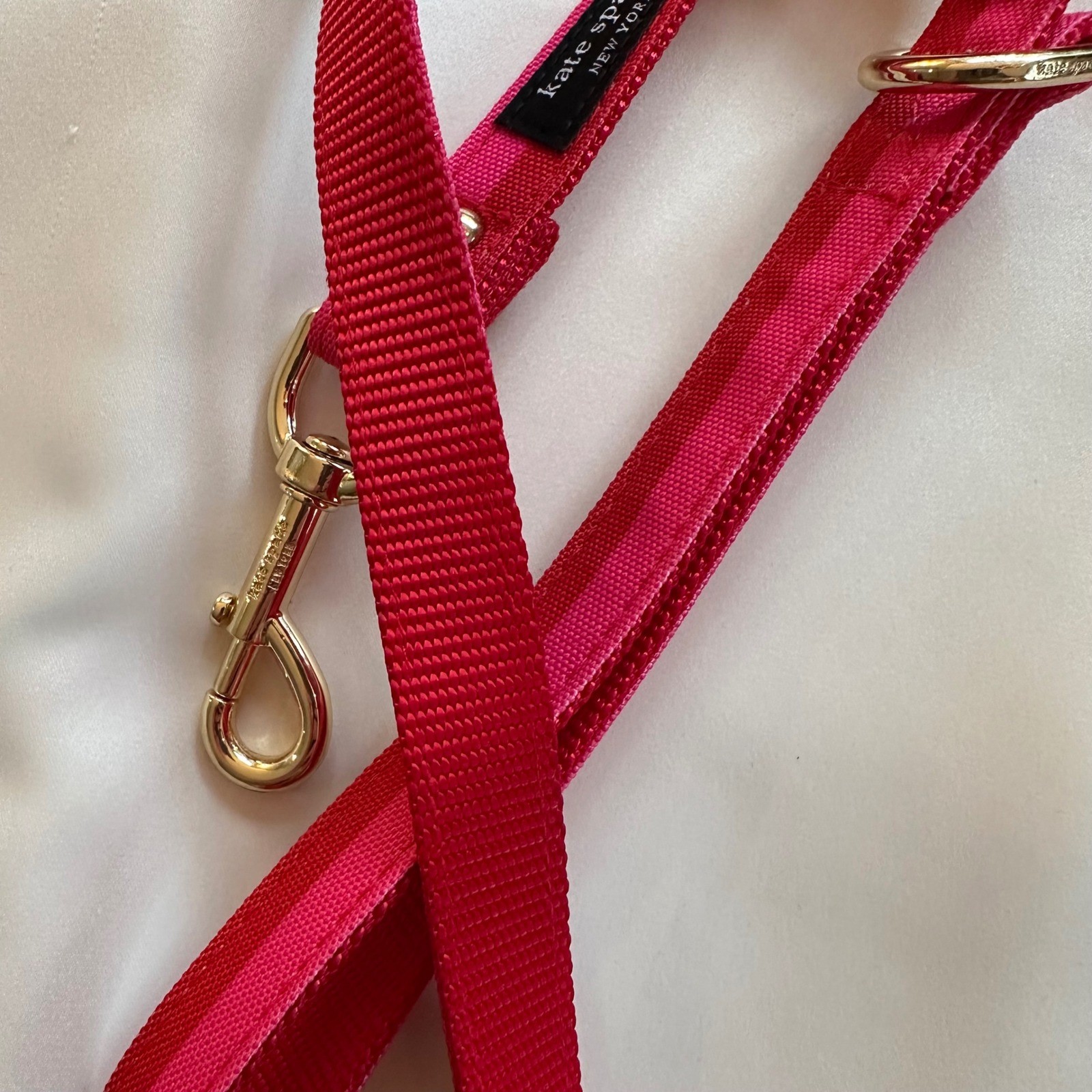 Kate Spade New York Red & Pink Stripe Dog Leash Gold Hardware
