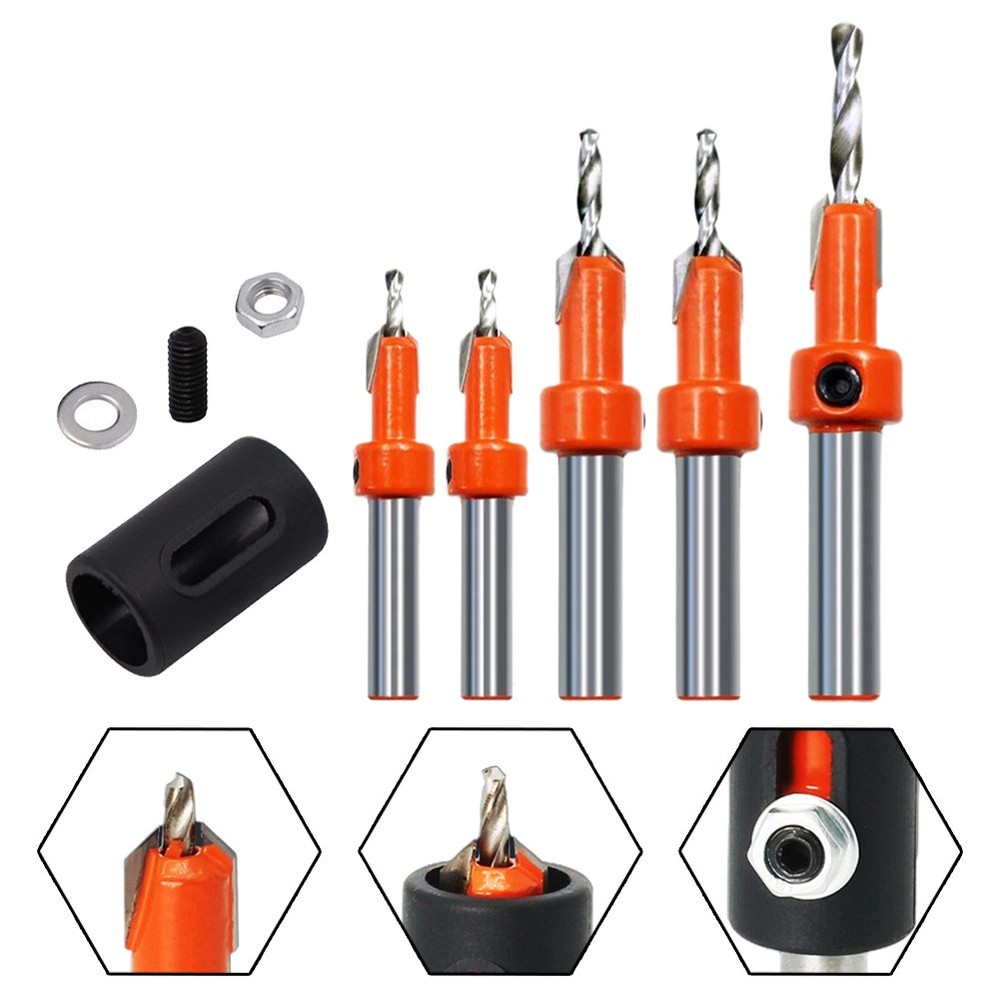 Professional Quality Woodworking Countersink Drill Bit Set with Drill Stopper