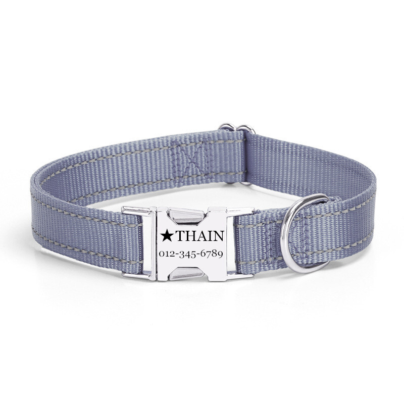 Personalized Nylon dog collar engraved custom ID Tag Name / Number reflective