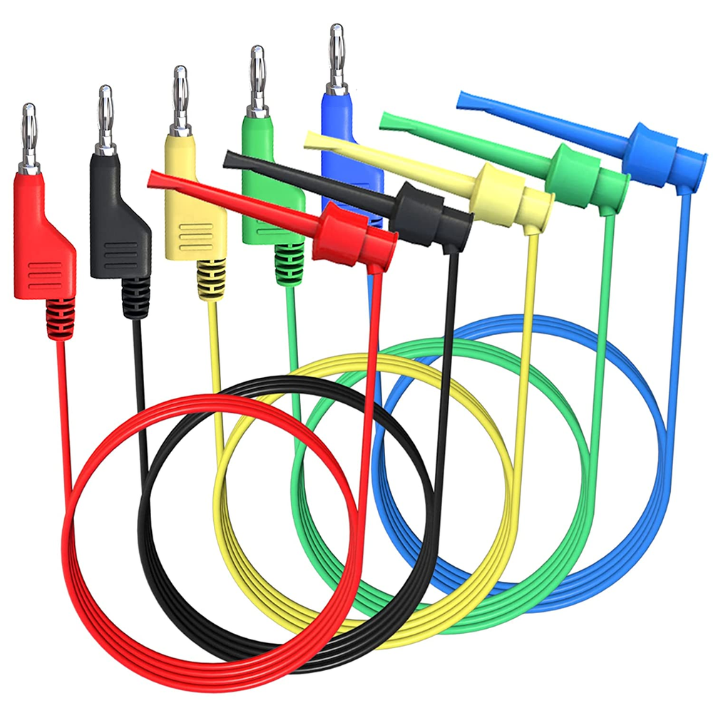 5x 4mm Stackable Banana Plug To Test Hook Clip Test Leads Mini Grabber Cable US