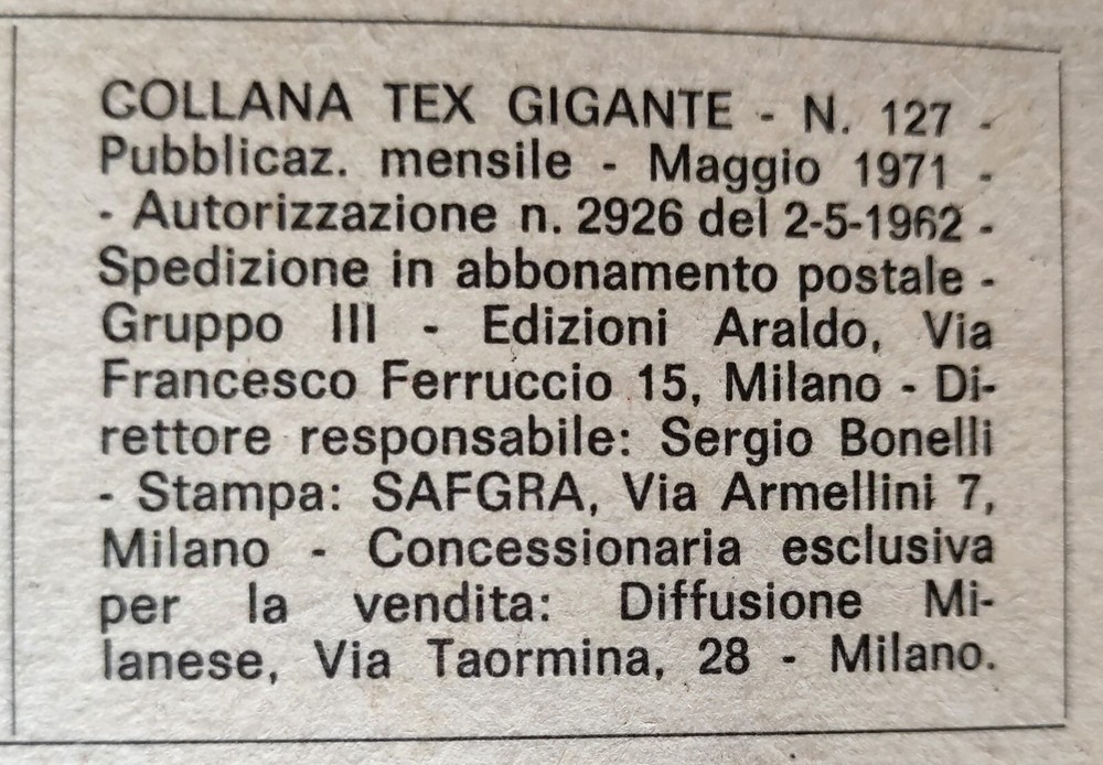 TEX Comic No. 127 BLACK MAGIC 1971 Sergio Bonelli LIVED + Read Description