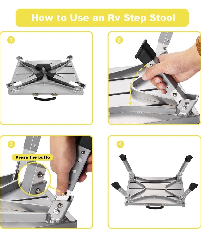 Safety RV Steps, Height Adjustable Folding Platform Step with 17" X 12" Anti-...