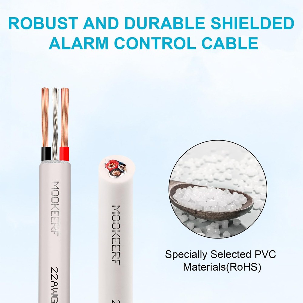 22 AWG 2 Conductor Stranded Shielded Plenum Cable 50FT 22/2 Shielded Wire Whi...