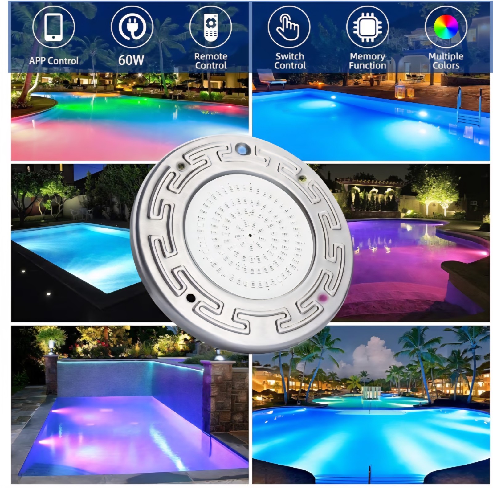 Awanhe Inground 20W LED Pool Light 100ft Cable With Remote And APP Controll