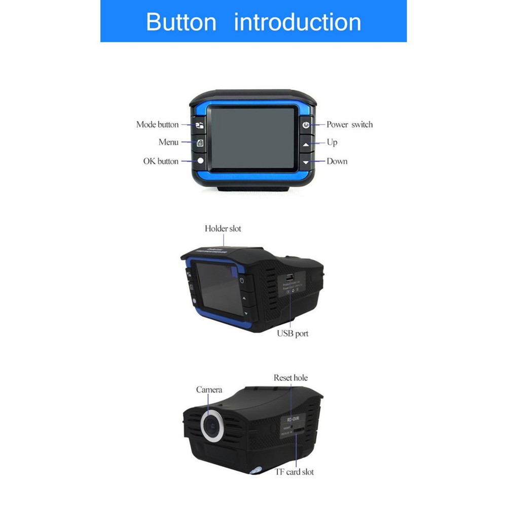 Car Multifunctional Dash Cam DVR with Full Frequency Radar Detector 2.0" Display