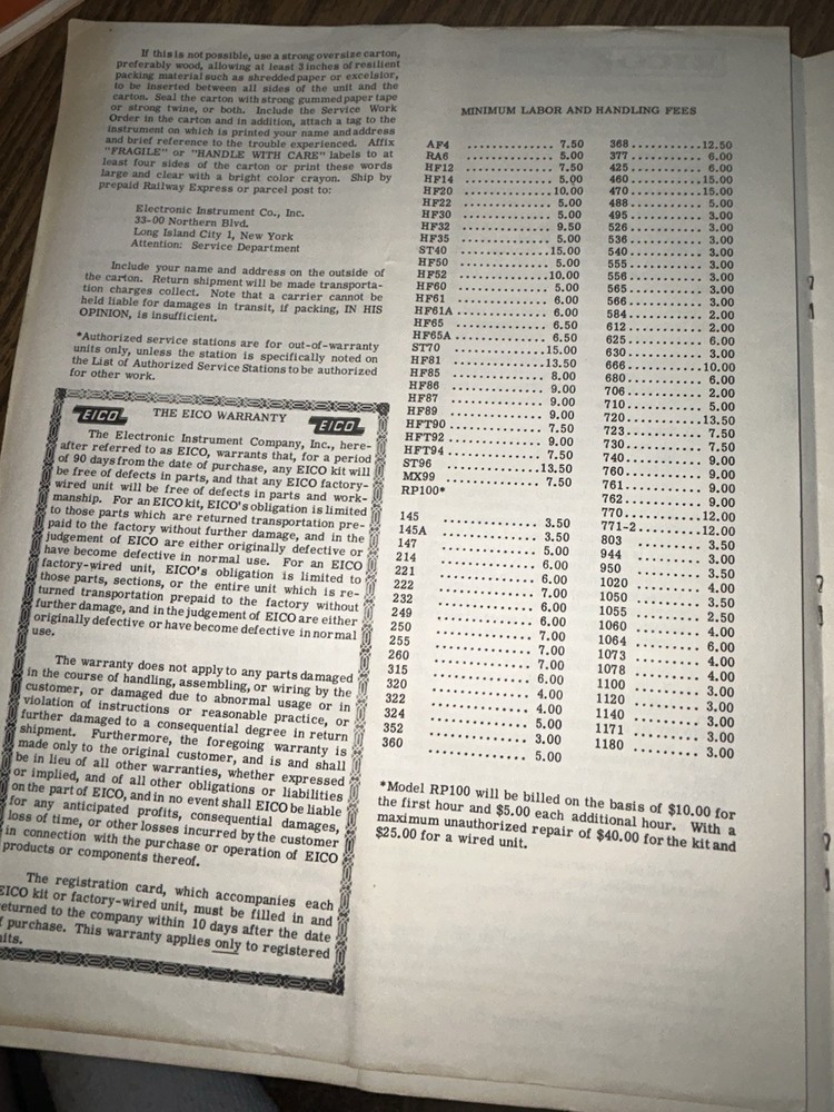 1959 EICO 710 GRID DIP METER Folder & Paperwork- Estate Piece, Read Below