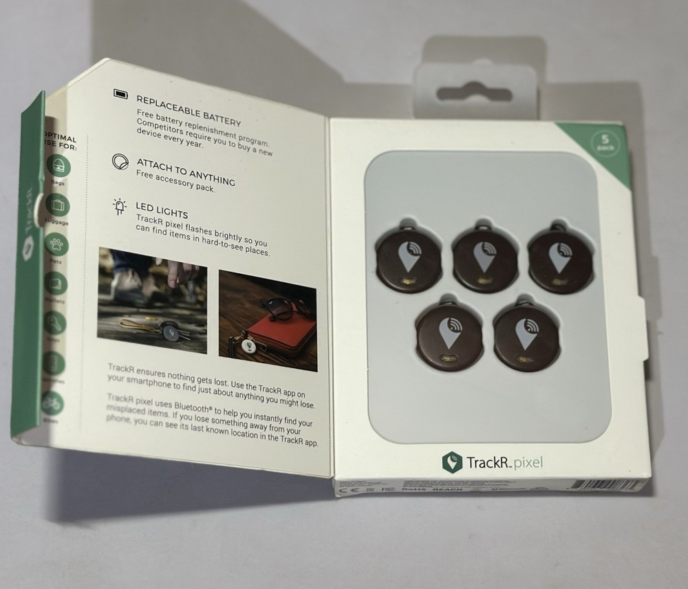 TrackR Pixel Bluetooth Tracking Devices - 5 Pack - 5 Colors - New- iOS/Android