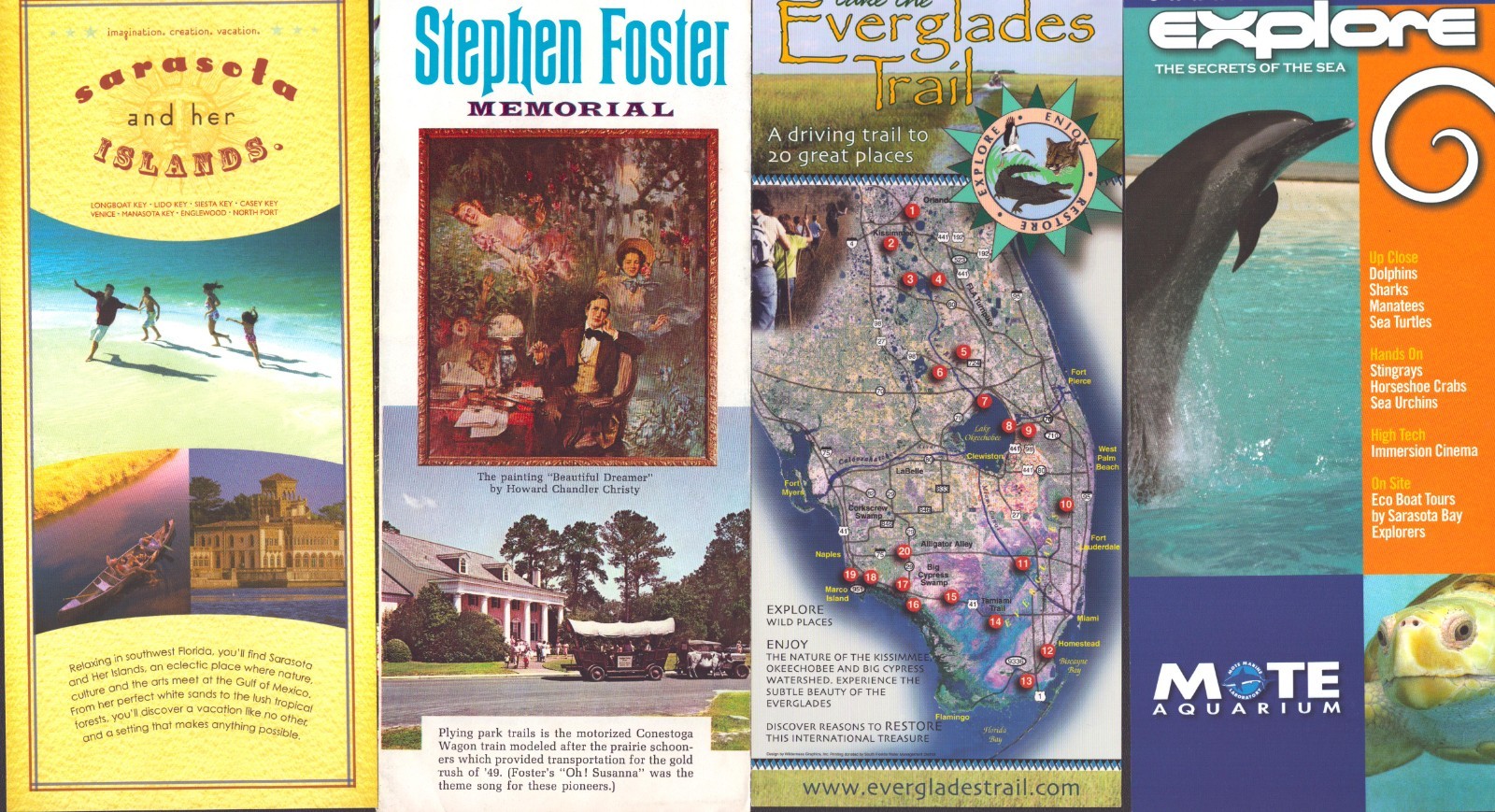 Florida Travel Brochure Lot of 4 Sarasota Everglades Mote Aquarium Dolphins