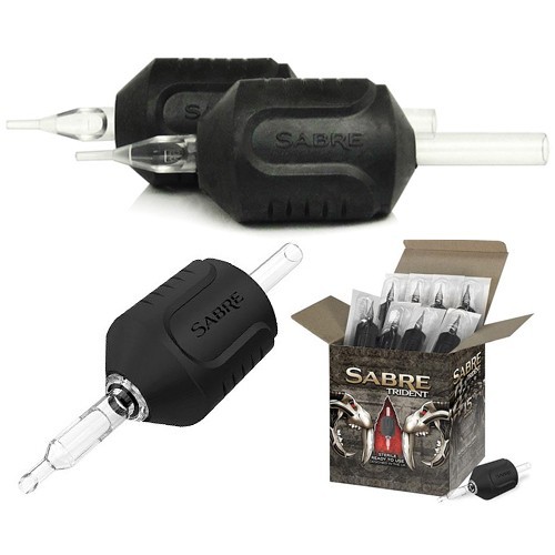 15pc SABRE Round Clear Tip TRIDENT Disposable Tube Rubber 1.25" Tattoo Grip