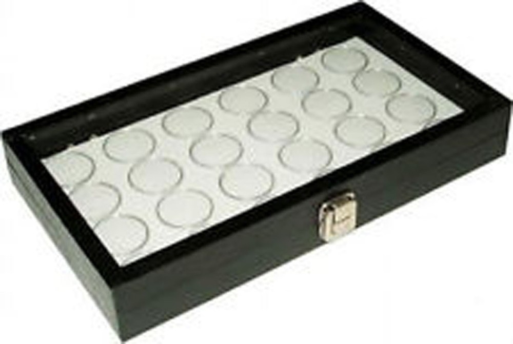 24 Coin Holder Case Storage display showcase Box Gem Jar Black/ White Insert
