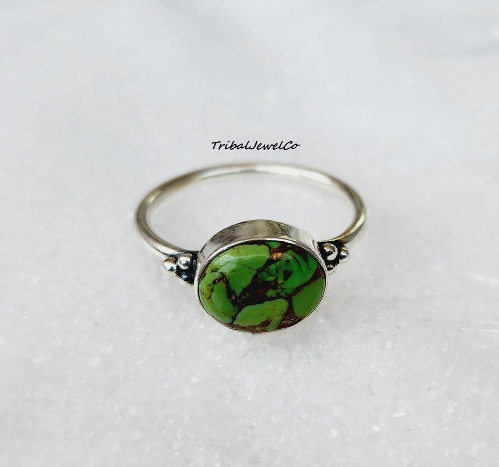 925 Sterling Silver Green Copper Turquoise Ring Handmade Gift Statement Ring