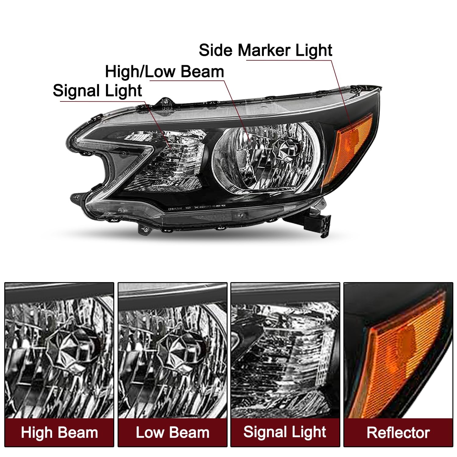 Headlight Assembly Replacement for 2012 2013 2014 Honda CR-V OE Style Headlamp
