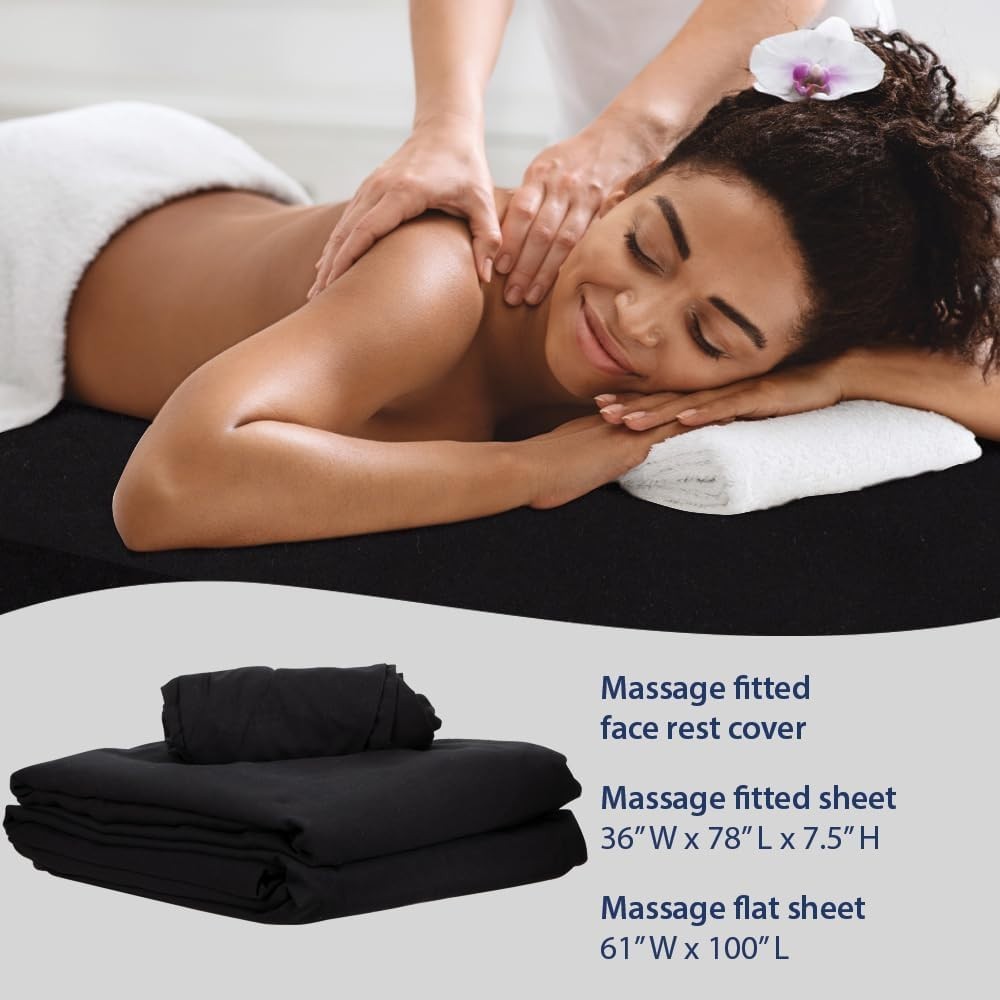 Professional 3-Piece Ultra-Light Massage Sheet Set - Black Microfiber Elegance