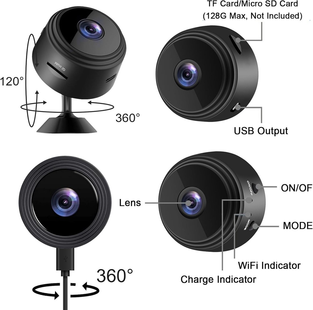 Compact 1080P Security Camera - Ultra-Wide Lens with Multi-User Access & Storage
