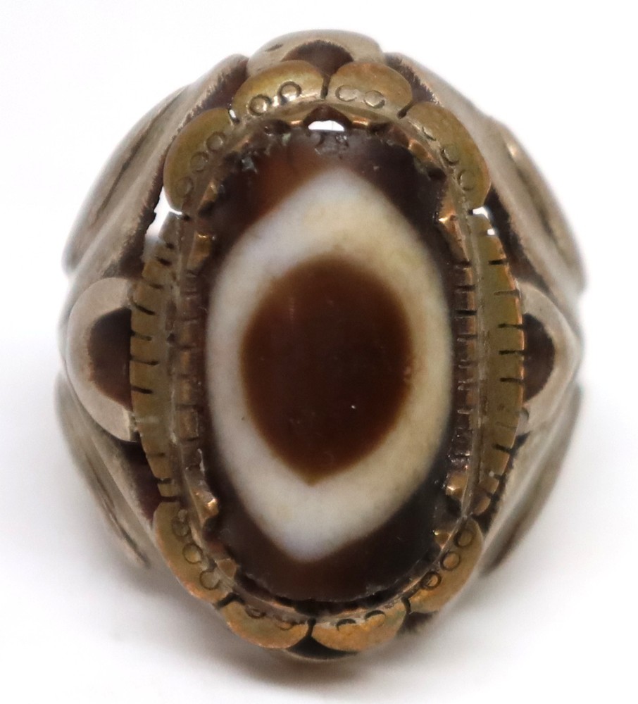 Ancient one eye dzi agate 925 silver ring