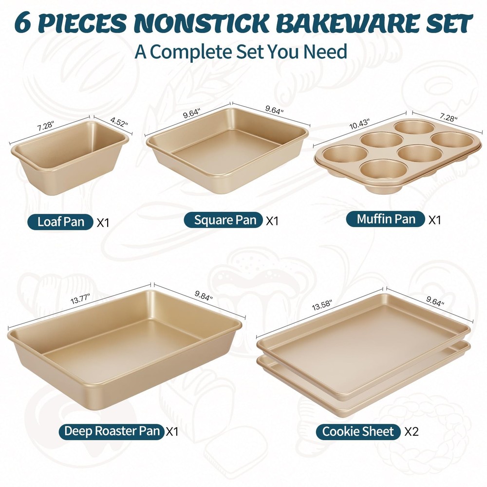 Baking Pans Set, Nonstick Stackable Bakeware Sets, Oven Pans for Cooking,