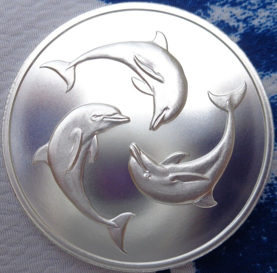 1 oz. THREE DOLPHINS silver BU rounds .999 fine silver