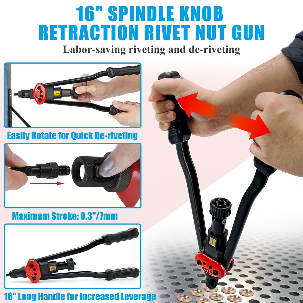 Rivet Nut Gun Kit Rivnut Setting Tools Nut Setter Tool Hand Blind Riveter 16"