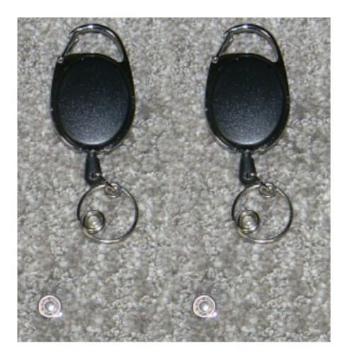 Retractable Badge Holder / Key Ring - Chrome & Black - 2 Pack