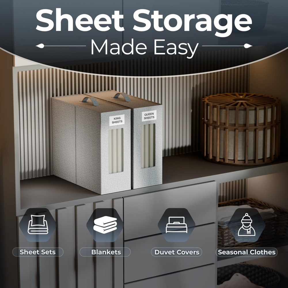 Bed Sheet Organizers & Storage, 2 Pack for King, Queen & Large Sheet Sets, Cl...