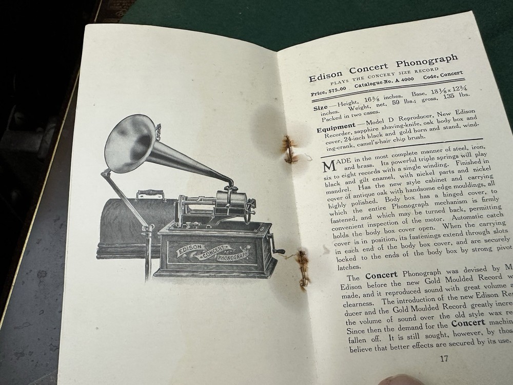 Original 1905 Edison Cylinder Phonograph catalog
