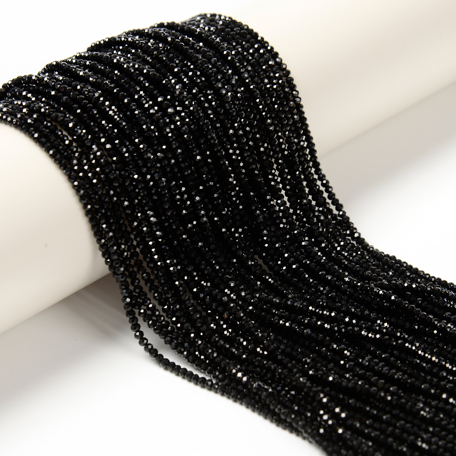 Natural Black Tourmaline Faceted Rondelle Beads Size 1.5x2mm 15.5'' Strand