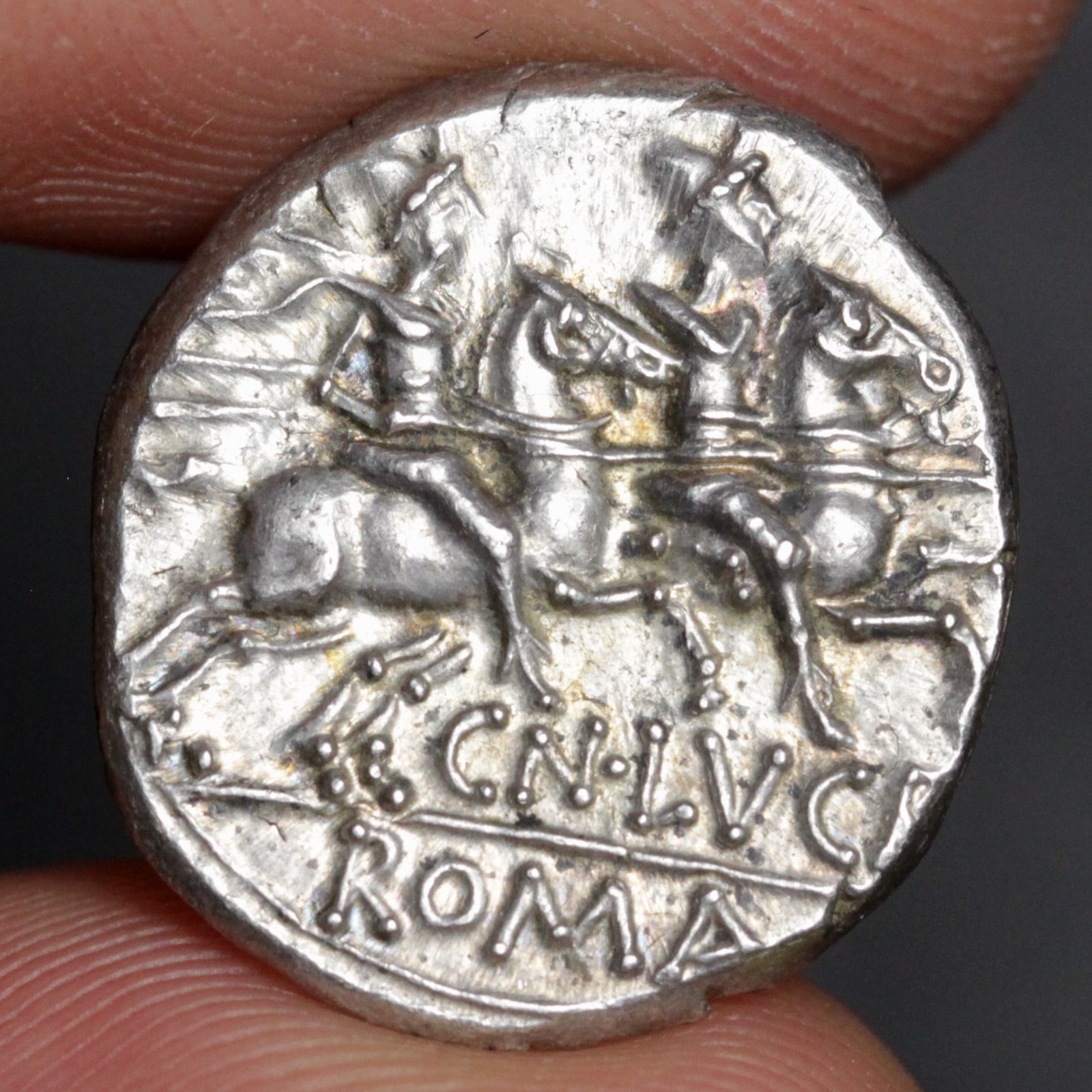 Roma Head Denarius XF 136BC Ancient Roman Republic Silver Coin Lucretius Trio