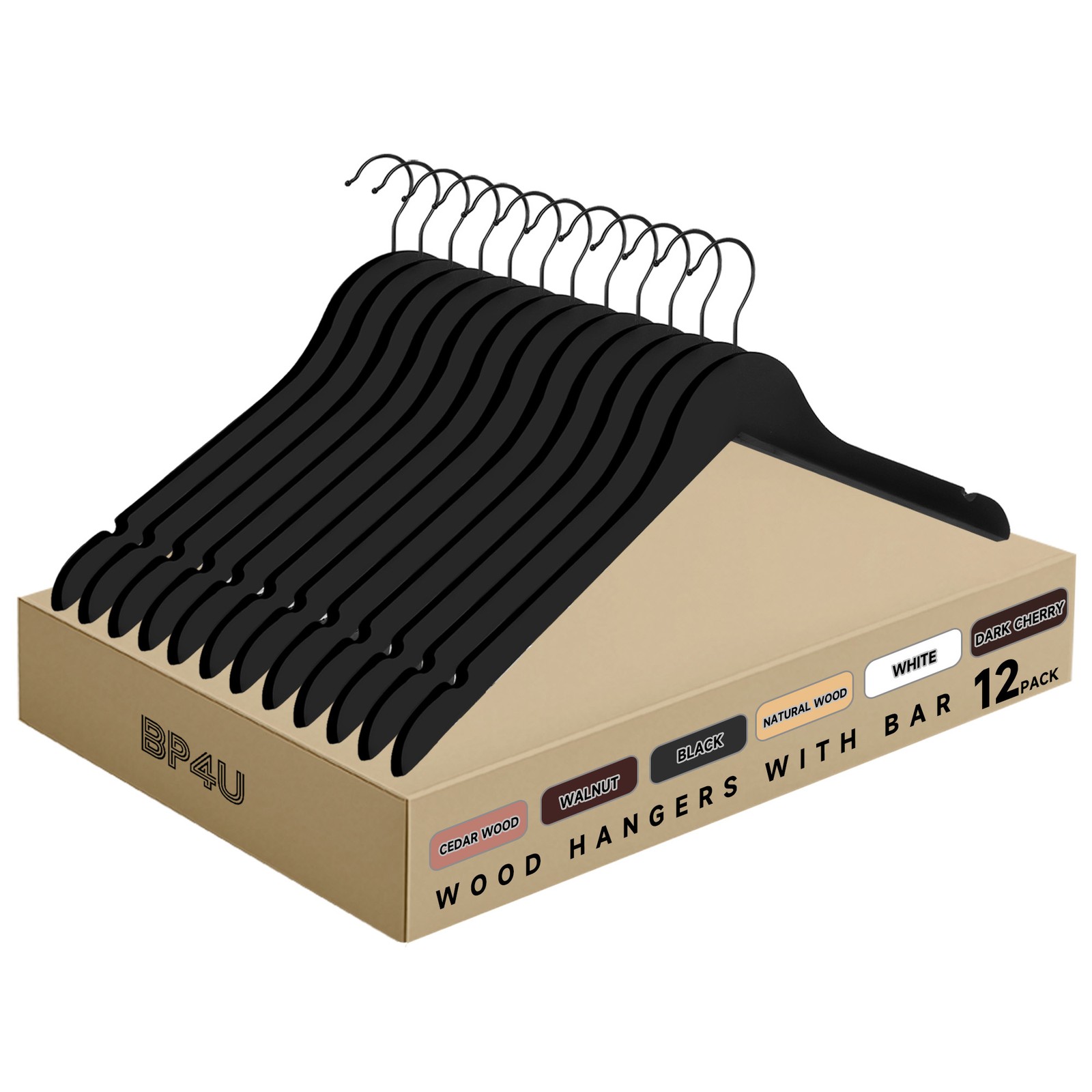 BP4U 12-36pk Wooden Clothes Top Hangers for Blouses/Coats/Jackets/Shirts/Tanks