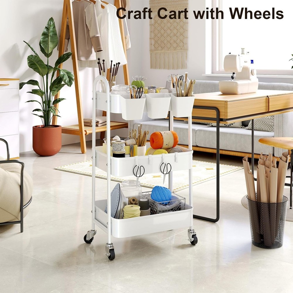 Multi-Functional Rolling Cart with Lockable Wheels - Perfect for Kitchen & Craft