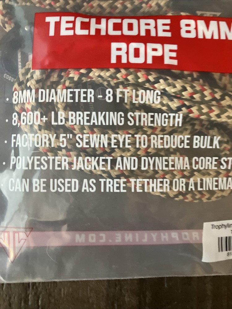 Trophyline TechCore Rope Multi Color 8MM Tether Lineman Rope New