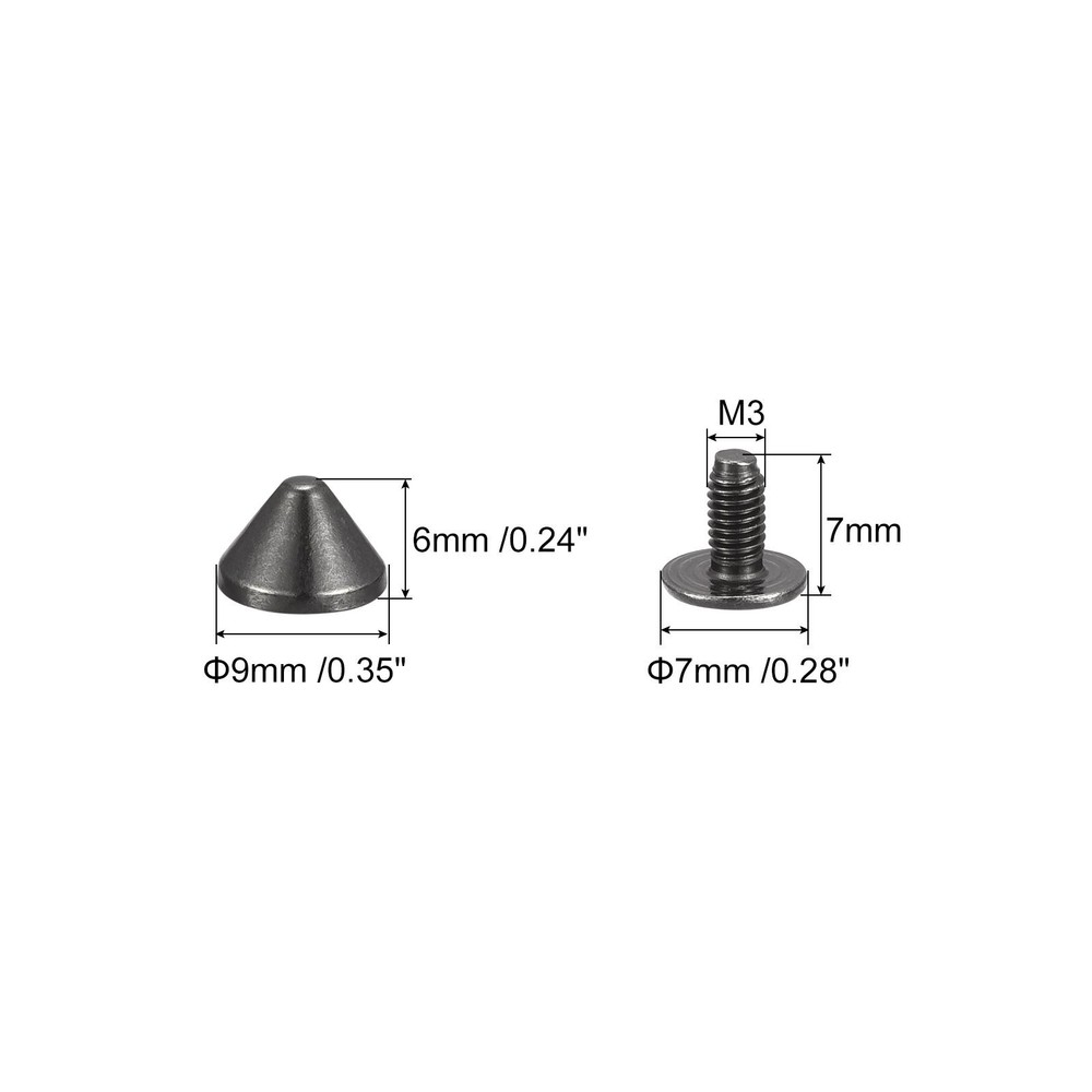 9x6mm Screw Back Rivets, 50 Sets Solid Leather Studs for DIY Black