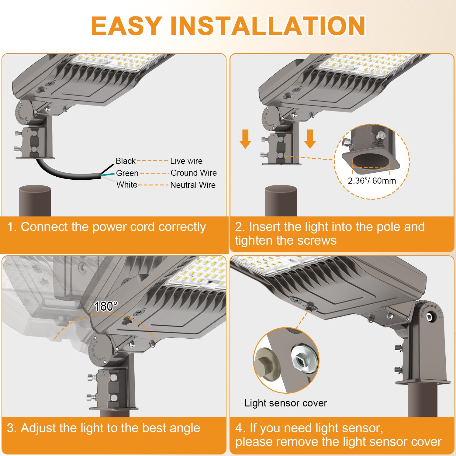 320W LED Parking Lot Light with Dusk-to-Dawn Photocell Commercial Street Lights