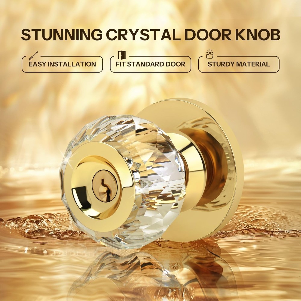 Crystal Door Knobs with Lock and Keys, Interior Crystal Glass Door Knobs with...